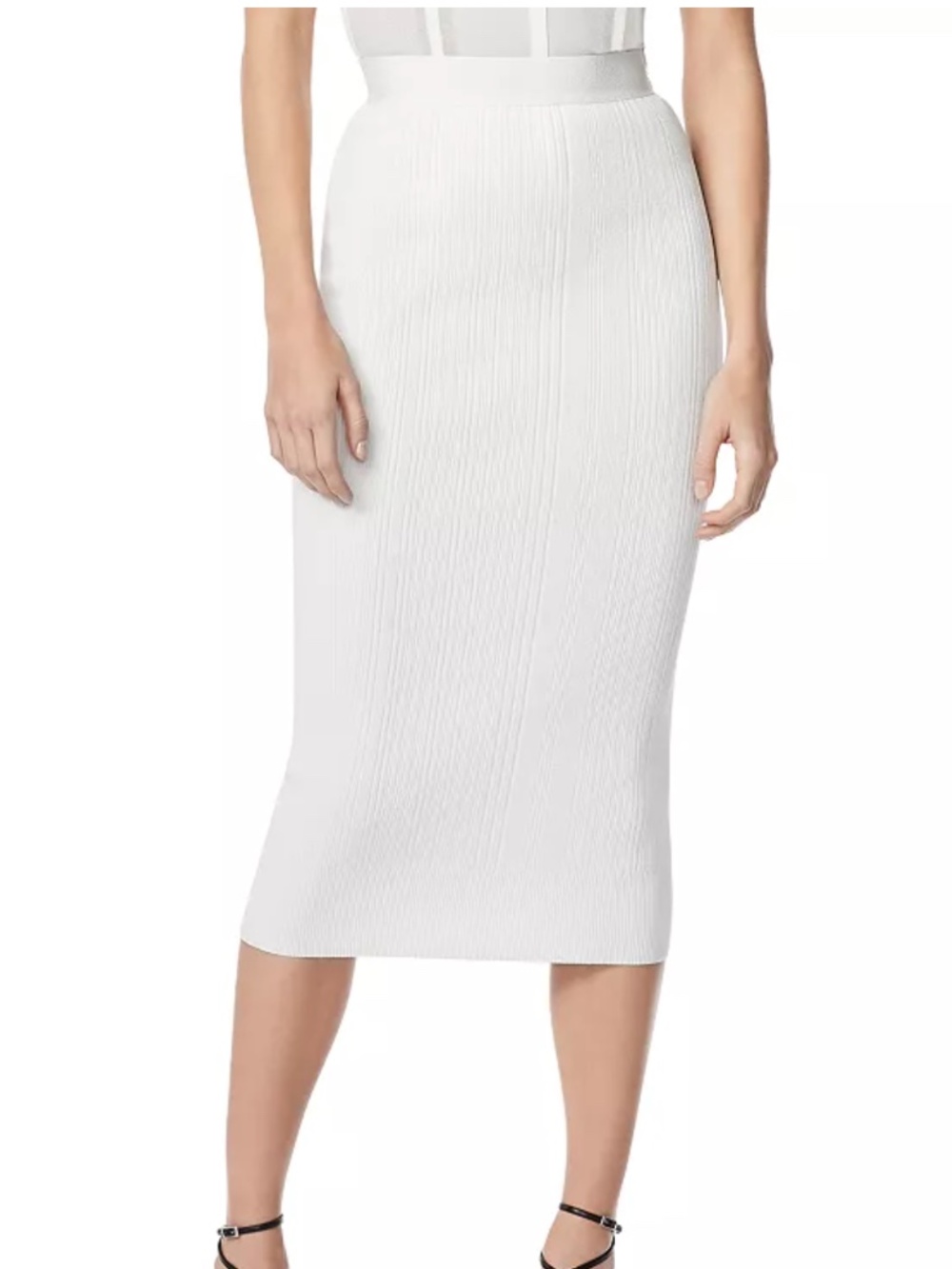 Hervé Léger Variegated Rib Pencil Skirt Alabaster $690 NWT